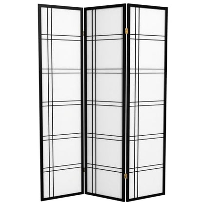 Red Lantern 6 ft. Tall Double Cross Shoji Screen - Black - 3 Panels - color: Black, size: 3 Panel