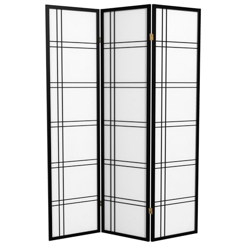 Red Lantern 6 ft. Tall Double Cross Shoji Screen - Black - 3 Panels - color: Black, size: 3 Panel