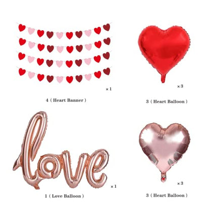 Heart Garland Banner Valentine's Day Heart Garland Valentine's Day Balloons Decoration With 40" Love Banner Balloons 18" Star Heart Balloons for Valentines Day Party Decorations, Wedding, Photo Props