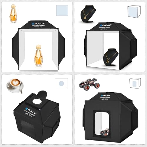 PULUZ 16x16 Inch Upgrade Photo Studio Light Box, Professional Dimmable Shooting Tent with 480 LED Lights & 4 PVC Backdrops, Portable Softbox for Jewelry, Small Product Photography - size: Upgraded-16*16 inch