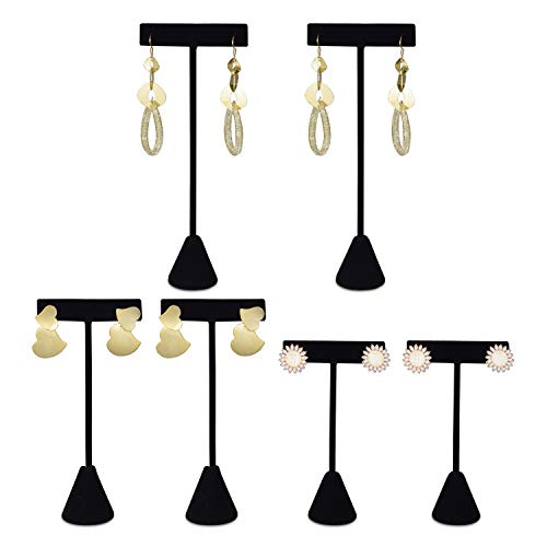 Ikee Design 6Pcs Set Earring T Stand Display Set with 3 Different Heights, T Shape Jewelry Earring Showroom and Tradeshow Showcase Displays, Black Velvet, 4 1/2 H in ; 5 3/4 H in; 6 3/4 H in - color: Black Velvet, 3 Heights