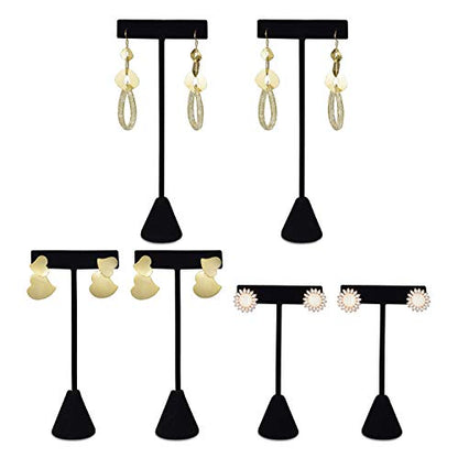 Ikee Design 6Pcs Set Earring T Stand Display Set with 3 Different Heights, T Shape Jewelry Earring Showroom and Tradeshow Showcase Displays, Black Velvet, 4 1/2 H in ; 5 3/4 H in; 6 3/4 H in - color: Black Velvet, 3 Heights