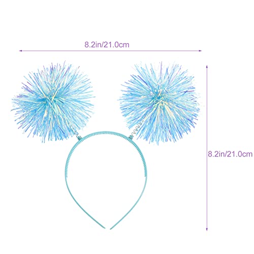Beavorty Foil Strips Headband with Pom Pom Fluffy Balls - Tinsel Head Bopper Cosplay Hair Accessory - color: Blue