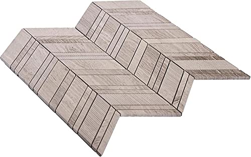 Textured Chevron Wooden Grey Marble Mosaic Tile (6.09 Sq ft- Box of 5 Sheets) - color: Wooden Gray, size: 13 x 13.5 in (Pack of 5)
