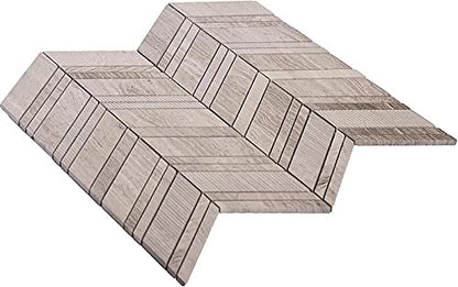 Textured Chevron Wooden Grey Marble Mosaic Tile (6.09 Sq ft- Box of 5 Sheets) - color: Wooden Gray, size: 13 x 13.5 in (Pack of 5)