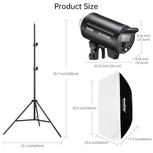 Godox DP400IIIV Studio Flash Light Kit for Photography,400Ws Photography Lighting Kit with Bowens Mount Softbox,Tripod Stand,GN87 2.4G X System Strobe Flash for Portrait Product Studio Shooting