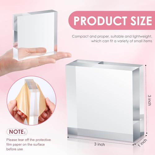 Vicenpal 8 Pcs Acrylic Square Display Block Clear Polished Cube Jewelry Stand Solid Acrylic Pedestal Stand Crystal Ring Showcase Holder Display Base for Riser(3 x 3 x 1 Inch) - size: 3 x 3 x 1 Inch