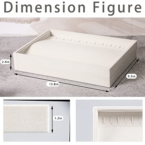 Coward Set of 2 Stackable Necklace Holder Organizer Tray Velvet Necklace Display Stand for Selling Jewelry Box Case for Storage (beige(necklace+necklace)) - color: Beige Velvet, size: Necklace+Necklace