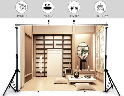 5x4ft Japanese Style Empty Room Backdrop Blank Frame Bonsai Display Photography Background for Studio Shoot and Traditional Home Decorations Tapestry Photo Booth Props - size: 5x4ft