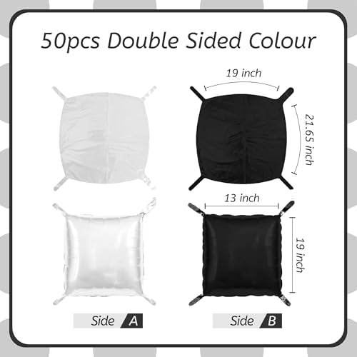 50 PCS Black and White Square Foil Balloon Wall, 19'' Double Sided Checkered Balloon Tunnel Arch Kit for Checkerboard Racing Themed Birthday Party, Bachelorette, Decoration - color: White and Black