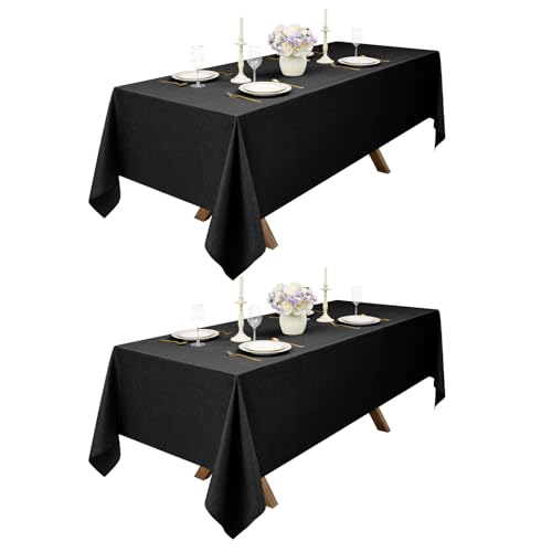 Decorelia Black Linen Texture Tablecloths for Rectangle 4 Ft Table-2 Pack, Washable Polyester Rustic Reusable Rectangular Table Cloth Cover for Wedding,Outdoor,Events,Party,Banquet, Dining, 60x84 Inch - color: Black, size: 84" x 60"-2 Pack