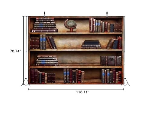 BELECO 10x6.5ft Fabric Old Bookshelf Backdrop Brown Wooden Bookcase Hardcover Books Globe Background Students Teachers Graduates Artistic Portrait Shooting Online Teaching Background Video Studio Prop - size: 10x6.5FT
