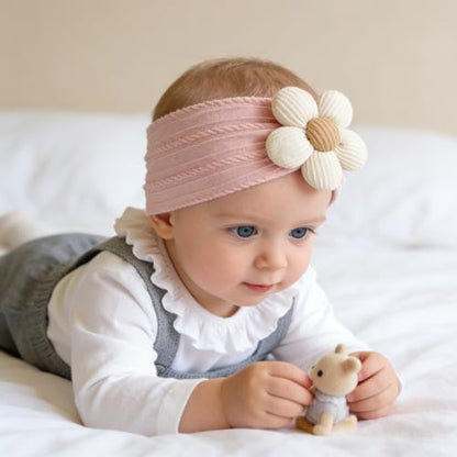 CÉLLOT Baby Flower Headbands Baby Girls Nylon Headbands Baby Essentials Stretchy Hairbands Handmade Hair Accessories for Newborn Infant Toddlers Kids (Pink,Khaki Gray,Dusty Pink) - color: Pink+Cameo+Salmon