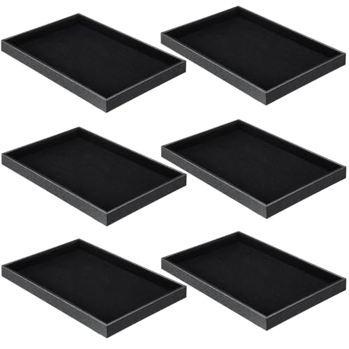 Quelay 6 Pcs Velvet Stackable Jewelry Tray Showcase Display, Jewelry Organizer Tray Bracelet Ring Earring Necklace Organizer Empty Plate for Drawers Countertop (Black) - color: Black
