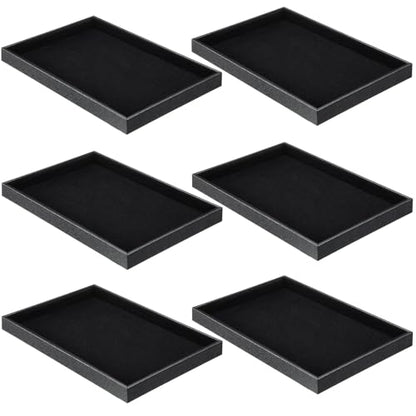 Quelay 6 Pcs Velvet Stackable Jewelry Tray Showcase Display, Jewelry Organizer Tray Bracelet Ring Earring Necklace Organizer Empty Plate for Drawers Countertop (Black) - color: Black