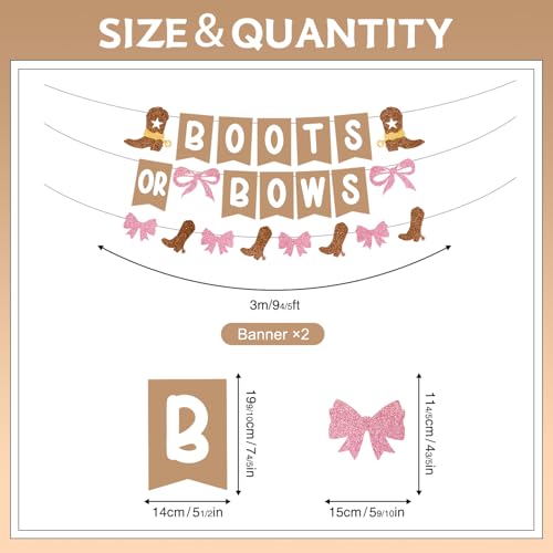 Boots or Bows Gender Reveal Decorations, Pre-assembled Brown and Pink Boots or Bows Banner, Western Cowboy or Cowgirl Gender Reveal Decorations Supplies
