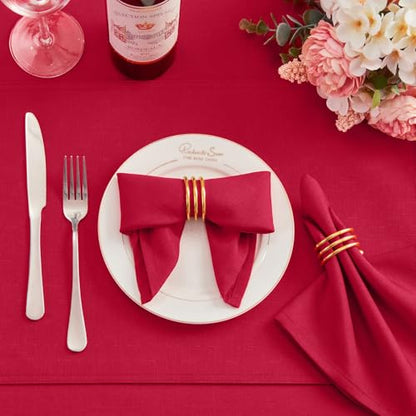 Cloth Napkin Set of 8 Square Washable Reusable Linen Fabric Polyester for Kitchen Dinner Dining Restaurants Wedding Party Banquet Table(DarkRed-A/17x17 Inch) - color: Darkred