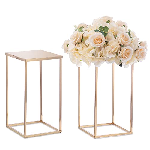 NUPTIO Gold Vases for Centerpieces Wedding - 2 Pcs 15.7 inch Tall Gold Vase Wedding Centerpieces for Tables - Geometric Gold Centerpieces for Table Flower Stand for Table Centerpieces for Weddings - color: Gold, size: 15.7 Inch - 2 Pcs