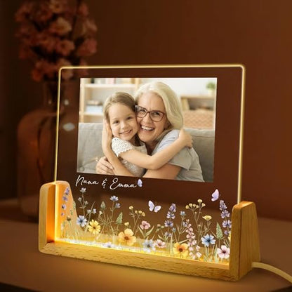 Custom Grandma Photo Night Light, Personalised Mom & Daughter Photo LED Night Light, Floral Frame Birthday Lamp, Mothers Day Gift, Grandma Gift, Gifts for Nanny, Gigi - color: Style 6