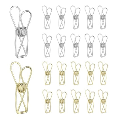 PATIKIL 50Pcs Paper Office Binder Clips, 1.26" Small Metal Wire Hollow Out Paper Clamps Long Tail Binder Clips for Photo Clothes Hanging Office Home Kitchen Food Package, Silver/Gold - color: Silver/Gold