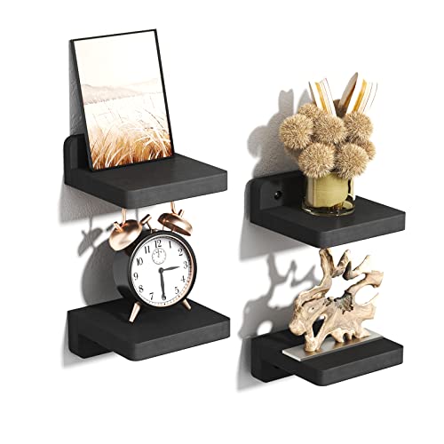 SRIWATANA Small Floating Shelves Wall Mounted, Wood Shelf for Decoration and Storage Set of 4, Mini Display Shelf for Bedroom, Bathroom, Kitchen, Office (Black, 4 inch) - color: Black, size: 4 inch