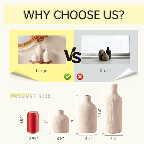 Ceramic Vase Home Table Decor - White Flower Vase Set of 3 Living Room Kitchen Decorations Farmhouse Modern Rustic Vases Decorative Centerpiece for Shelf Bedroom Office Bathroom Dining Coffee Desk - color: 09-white
