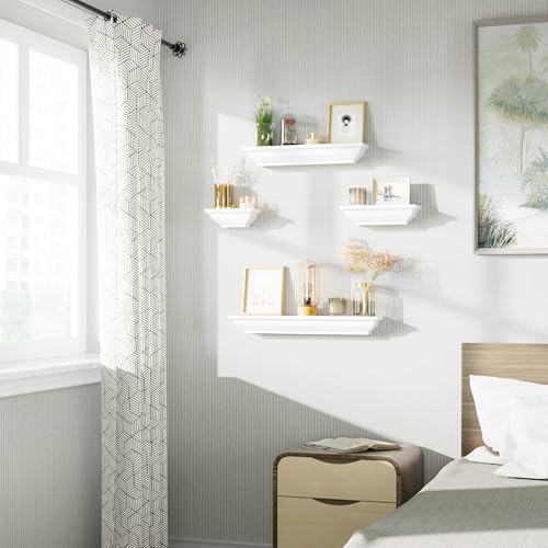 SRIWATANA White Floating Shelves, 24 Inch Solid Wood Storage Wall Shelves Set of 4 Display Ledge Shelves Decor for Bedroom, Living Room, Bathroom, Kitchen - White - color: White