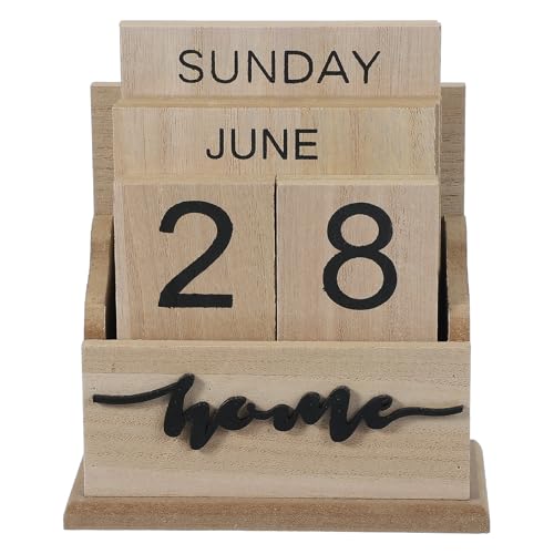 uxcell Wooden Desk Calendar, Wood Block Perpetual Calendar Vintage with 9 Blocks Reusable Month Date Display for Desk Office Home Desktop Decoration, Natural