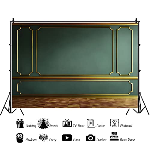 5x3ft Ancient Palace Wall Backdrops for Photography Green Gold Retro Wall Texture Old Castle Living Room Photography Background Baby Shower Graduation Wedding Birthday Photo Prop - color: green, size: 5x3ft