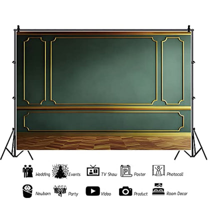 5x3ft Ancient Palace Wall Backdrops for Photography Green Gold Retro Wall Texture Old Castle Living Room Photography Background Baby Shower Graduation Wedding Birthday Photo Prop - color: green, size: 5x3ft