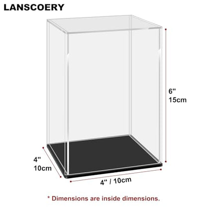 LANSCOERY Acrylic Display Case, 4x4x6 in, Upgraded Thickened UV-Resistant Showcase, 98% Clarity Dustproof Box with Glossy Black Base for Action Figures, LEGO & Models, Includes Scraper & LED Light - color: Black, size: 4x4x6inch; 10x10x15cm