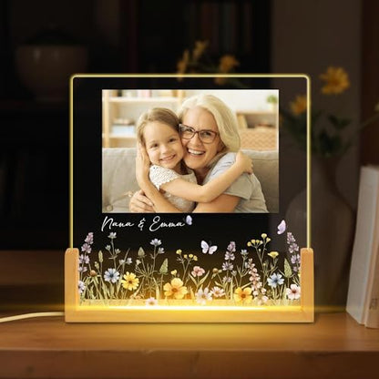 Custom Grandma Photo Night Light, Personalised Mom & Daughter Photo LED Night Light, Floral Frame Birthday Lamp, Mothers Day Gift, Grandma Gift, Gifts for Nanny, Gigi - color: Style 6