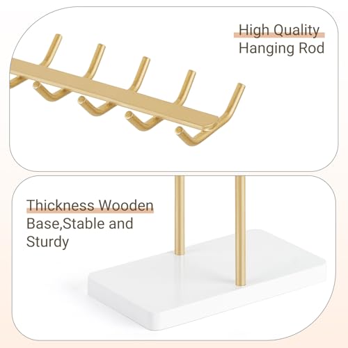 Mkono Necklace Holder Organizer Metal Jewelry Display Stand 2 Tier Bracelet Hanger Gold Tree Tower Rack for Storage Bangles and Earrings Gift for Women Bedroom Dressing Table Decor