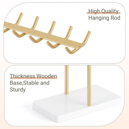 Mkono Necklace Holder Organizer Metal Jewelry Display Stand 2 Tier Bracelet Hanger Gold Tree Tower Rack for Storage Bangles and Earrings Gift for Women Bedroom Dressing Table Decor