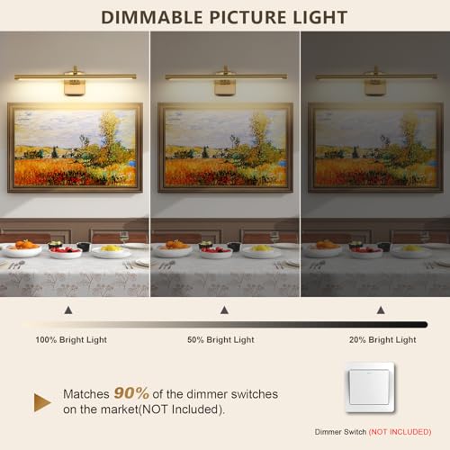 DESOOP Brass Picture Lights for Wall Hardwired LED Picture Frame Light Dimmable Painting Lights for Wall Portrait Artwork 23.62 inch 14W Warm White - color: Hard-Wired Brass, size: Dimmable 23.62inch
