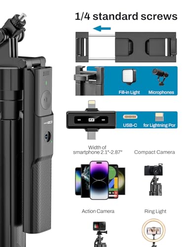 USKEYVISION Vlogging Kit for iPhone&Android,Content Creator Essentials,YouTube Starter Kit w/Wireless Microphone&Remote,68” Auto Face Tracking Tripod for iPhone w/Light for TikTok Video Recording - style: Vlogging Kit-A