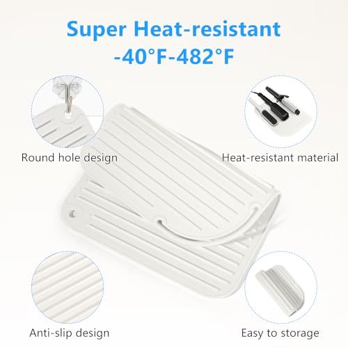 Curling Iron Mats Oversize Heat Resistant Mat Silicone Hot Hair Tools Pad for Hair Straightener Flat Irons Hair Styling Tools Countertop Protection Portable Travel Curling Mat 11"*8.26" - color: White, size: 2 PACK