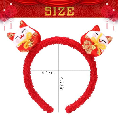 Ecuupas The Spring Festival Headband Cute Cat Hairband Fortune Cat Hair Hoop New Year Headband Women Girls Hair Accessories for Lunar New Year Party Festival Supplies