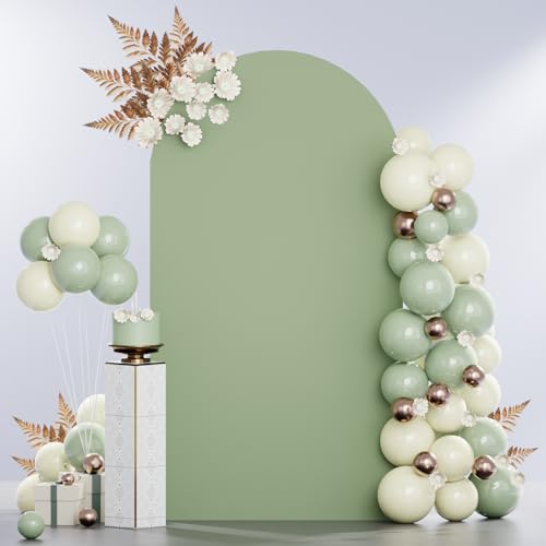 MODFUNS 6.6ft Arch Cover Sage Green Spandex Arch Backdrop Cover Round Top Chiara Backdrop Covers Stretch Arch Covers Fabric Double Sided Arch Stand Covering for Birthday Party Ceremony Decorations - color: Sage Green, size: 3.3 FT x 6.6 FT