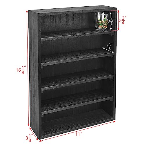 Ikee Design Wooden Wall-Mounted Display Shelves Rack for Collectibles, Figures,Shot Glasses,Spice Can,Cosmetics or Perfume, 5 Adjustable Height Shelves,Space-Saving, Black Color - color: Black, 5 Shelves