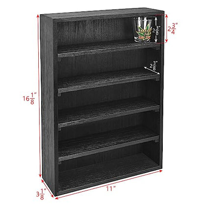 Ikee Design Wooden Wall-Mounted Display Shelves Rack for Collectibles, Figures,Shot Glasses,Spice Can,Cosmetics or Perfume, 5 Adjustable Height Shelves,Space-Saving, Black Color - color: Black, 5 Shelves