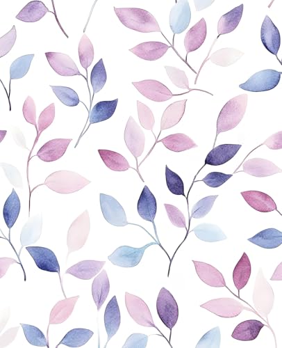 Extra Long Colorful leaves Peel and Stick Wallpaper, 17.5In x 393In Boho Small Leaf Design Self-Adhesive Removable Wall Paper for Bedroom Bathroom Door, Vinyl Casual Contact Paper Navy Magenta - color: White/Indigo, size: 17.5" x 393"