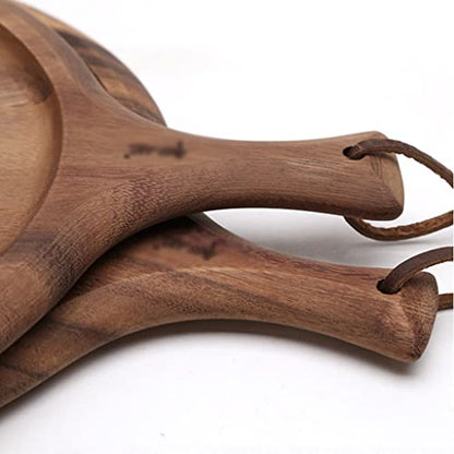 Premium Mini Pizza & Cheese Cutting Board Set - Wooden Board with Handle & Lip for Kitchen, Ideal for Slicing Meat, Bread & Vegetables (Natural Wood Color)