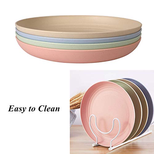 CAMBUY Wheat Straw Plates Lightweight Unbreakable Dinner Dishes Plates Set Dishwasher & Microwave Safe (Large 8 Pack 8') - color: Large Double Multicolour
