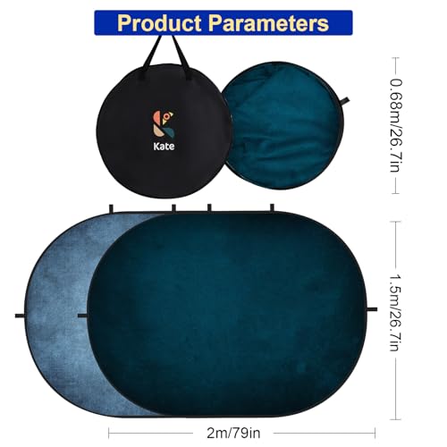 Kate Collapsible Backdrop Pop Up Backdrops Portable Folded Blue Background for Portrait Photography, for Video Conference, for Live Stream, 5x6.5ft - color: CB03