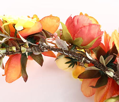 Wedding Floral Crown Women Floral Headband Flower Halo Flower Crown Bridal Party Cosplay Halloween Costume Photos - color: light orange
