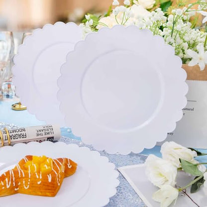 SUT 72-Pack 10.25 Inch White Heavy Duty Plastic Dinner Plates, Disposable Plates, Scallop Plates for Parties, Events, and Occasions - color: White, size: 10.25 Inch