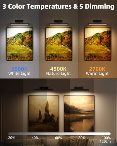 EZVALO 13Inch Wireless Picture Lights, 4000mAh Rechargeable Battery Art Lights with Remote, Dimmable 3 Color Temps LED Painting Lights for Living Room, Bedroom, Hallway (Black, 2Pack) - color: Black, size: 13inch