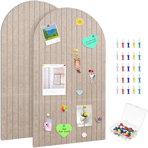 2 Pcs Foldable Felt Bulletin Board, 0.35" Thick Arch Fabric Pin Board with Adhesive Sticker, Large Cork Boards Wall Mount Memo Boards for Office Bedroom Living Room, Decorative Board (47x24 inch) - size: 47x24 inch