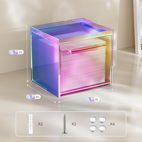 Rainbow Disposable Facial Towels Storage Box Acrylic Container Compatible with Clean Skin Club Clean Towel XL Wall-Mounted Face Towel Organizer with Drawer(Excluding Facial Towels) - color: Rainbow